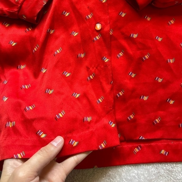 Vintage 70s Red Rainbow Button Up Blouse - Picture 7 of 9